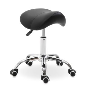 Taburete giratorio con ruedas, altura ajustable, asiento acolchado, 120 kg, blanco y negro