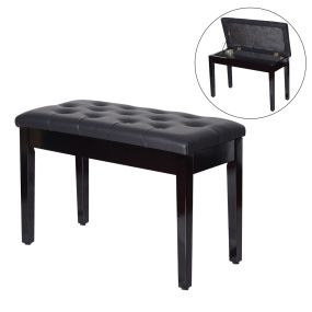 Banco de piano con almacenamiento, asiento de cuero sintético, patas de madera, negro, 76x36x50 cm, 200 kg