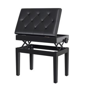 Banqueta para piano ajustable en altura con almacenamiento patas de madera negro 54,5x33x48-58 cm