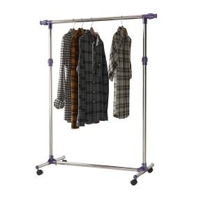 Perchero de acero inoxidable con ruedas, alto y largo regulables, 95x45x170 cm