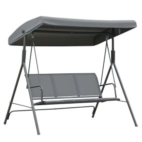 Columpio de jardín exterior 3 plazas con toldo reclinable, acero, gris, 175x118x159 cm