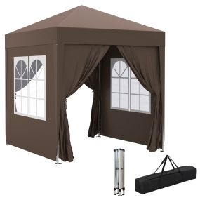 Carpa plegable pop-up gazebo 2x2 m con 4 paredes laterales anti-UV y bolsa de transporte marrón