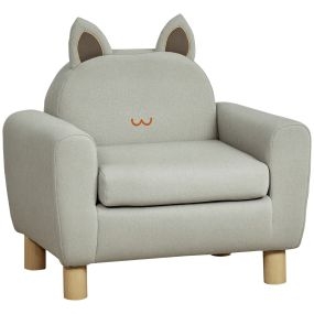 Sillón infantil mini sofá para niños +3 años con asiento acolchado y estructura de madera marrón