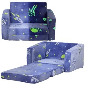 Sillón infantil plegable reclinable 2 en 1 tapizado azul con cojín y funda lavables