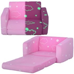 Sillón Infantil Plegable Sofá Infantil Reclinable 2 en 1 Sofá para Bebés Tapizado de Tela Luminosa Cojín y Funda Lavables para Dormitorio Salón Rosa
