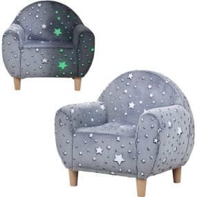 Sillón infantil con estrellas que brillan en la oscuridad, terciopelo, gris, 18-36 meses, 45 kg