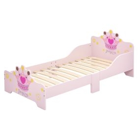 Cama infantil de madera rosa con estampado de corona 143x73x60 cm para niños +3 años carga 50 kg