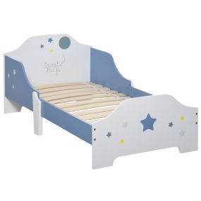 Cama infantil de madera con estampado de estrellas 143x74x59 cm azul y blanco para niños +3 años carga 50 kg