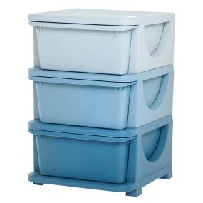 Torre de almacenamiento infantil con 3 cajones, organizador de juguetes, 37x37x56,5 cm, azul