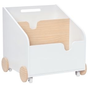 Caja de Almacenamiento de Madera para Juguetes 2 Secciones con Ruedas Asa Librería Infantil con Ruedas para Habitación de Niños 40x43x43 cm Blanco y Natural