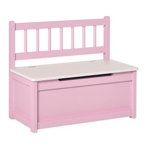 Baúl para juguetes banco de almacenaje con respaldo y tapa amortiguadora 60x30x50 cm rosa y blanco