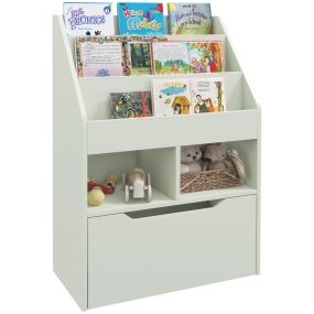 Estantería infantil de madera verde con 3 compartimentos, 2 cubos y cajón móvil 60x29,9x90 cm