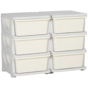 Torre de almacenamiento infantil con 6 cajones, 75x37x56,5 cm, crema