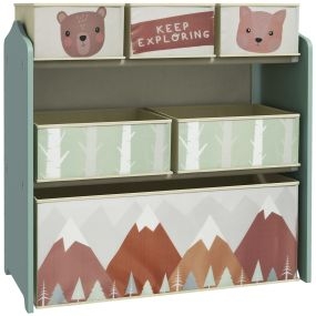 Estantería infantil para juguetes con 6 cajas de tela no tejida extraíbles 63x30x66 cm verde