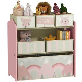 Estantería infantil para juguetes con 6 cajas extraíbles rosa 63x30x66 cm