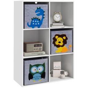 Estantería infantil para juguetes y libros con 6 compartimientos y 3 cajones de tela no tejida, blanco y gris, 61,8x29,9x91,5 cm