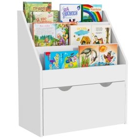 Estantería de juguetes con 3 compartimentos y cajón con ruedas, blanco