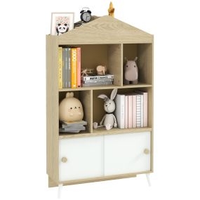 Estantería infantil de madera con 4 compartimentos y armario 80x30x140,5 cm blanco y natural