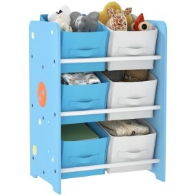 Estantería infantil para niños +3 años con 6 cajas extraíbles azul 43x30x60 cm