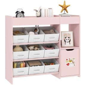 Estantería para Juguetes para Niños Organizador Infantil Montessori con 9 Cestas Extraíbles Compartimentos y Láminas de Pegatinas para Guardería Sala de Juegos 92x30x80 cm Rosa