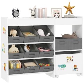 Estantería infantil para juguetes con 11 cestas extraíbles 105x30x80 cm blanco