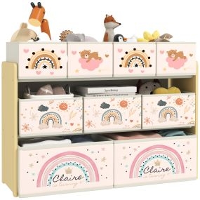 Estantería para Juguetes para Niños Organizador de Juguetes con 9 Cestas de Tela no Tejida para Guardería Sala de Juegos 93x30x70 cm Amarillo