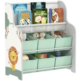 Estantería infantil para juguetes con 6 cajas extraíbles de tela no tejida, 2 estantes, 63x30x71 cm, verde