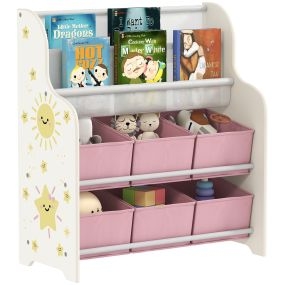 Estantería infantil para juguetes con 6 cajas extraíbles de tela no tejida, 2 estantes, rosa, 63x30x71 cm
