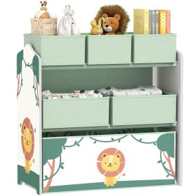 Estantería infantil para juguetes con 6 cajas extraíbles de tela no tejida, 3 niveles, verde