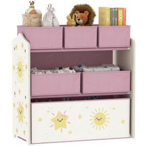 Estantería infantil para juguetes con 6 cajas extraíbles de tela no tejida, 3 niveles, rosa, 63x30x66 cm