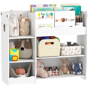 Estantería infantil para juguetes con estantes abiertos y compartimentos, diseño de ositos, blanco