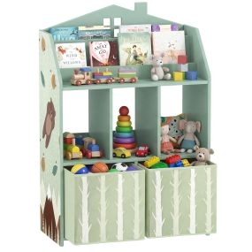 Estantería infantil para juguetes con cajones de tela y diseño de ositos verde