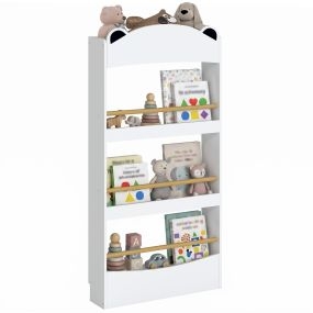 Librería Infantil de Pared de 4 Niveles, Estantería para Libros, Diseño de Osito, para Dormitorio, Guardería, Sala de Juegos, para Niños de 3 a 8 Años, Blanco