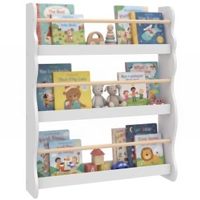 Librería Infantil de Pared de 3 Niveles, Estantería para Libros, para Dormitorio, Guardería, Sala de Juegos, para Niños de 3 a 8 Años, Blanco