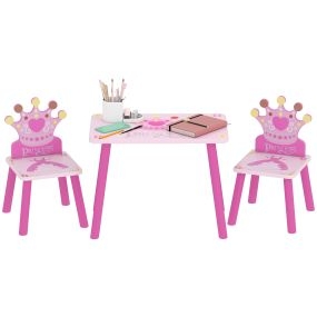 Juego de mesa y 2 sillas infantiles de madera rosa 55x34x42 cm y 28x26x50 cm para niños 2-4 años