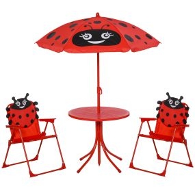 Set de mesa y sillas infantil de jardín plegable con sombrilla ajustable 100-125 cm mariquita rojo