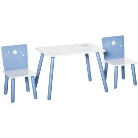 Juego de mesa infantil con 2 sillas de madera para niños 2-4 años blanco y azul 60x40x43 cm