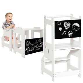 Torre de aprendizaje 2 en 1 convertible en escritorio con pizarra y barra de seguridad 42x44x86 cm blanco