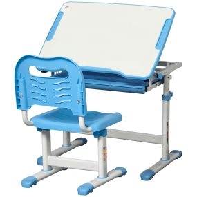 Pupitre infantil 2 en 1 con escritorio y silla, altura ajustable, mesa regulable, 66x47x77 cm, azul