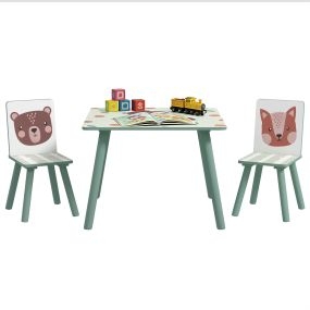 Mesa y Sillas Infantiles de 3 Piezas Mesa Infantil con 2 Sillas Juego de Muebles para Actividades para Niños de 3-8 Años para Dormitorio Sala de Juegos Verde y Blanco