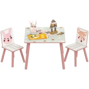 Mesa infantil de 3 piezas con 2 sillas para niños de 3 a 8 años rosa y blanco