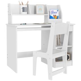 Juego de escritorio y silla infantil +5 años con 2 cajones y compartimento blanco