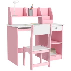 Juego de Escritorio y Silla para Niños de +5 Años Pupitre Infantil con 2 Cajones y Compartimento para Dormitorio Sala Estudio Rosa