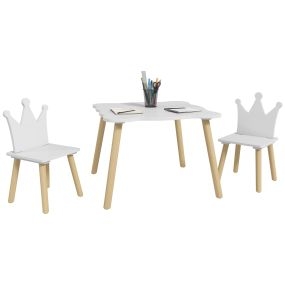 Mesa infantil de 3 piezas con 2 sillas con respaldo de corona para niños 3-6 años blanco