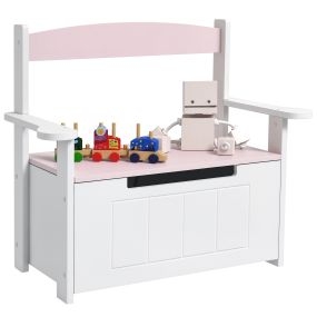 Baúl infantil para juguetes con respaldo y tapa amortiguadora, 30 kg, 68,5x34x58 cm, rosa y blanco