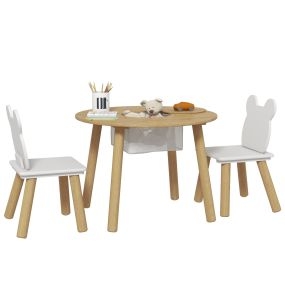 Mesa infantil de 3 piezas con 2 sillas y espacio de almacenaje natural para niños de 3 a 6 años