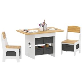 Mesa infantil con 2 sillas y 6 cajones de tela, diseño estrellas, natural