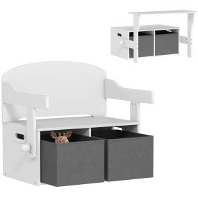 Banco infantil convertible 3 en 1 con mesa, silla y baúl de juguetes blanco