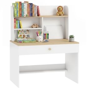 Escritorio infantil blanco con estante, 3 compartimentos y cajón, 80x50x100 cm