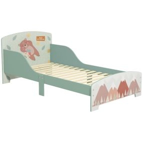 Cama infantil de madera 143x77x60 cm para niños 3-6 años con barreras de protección verde